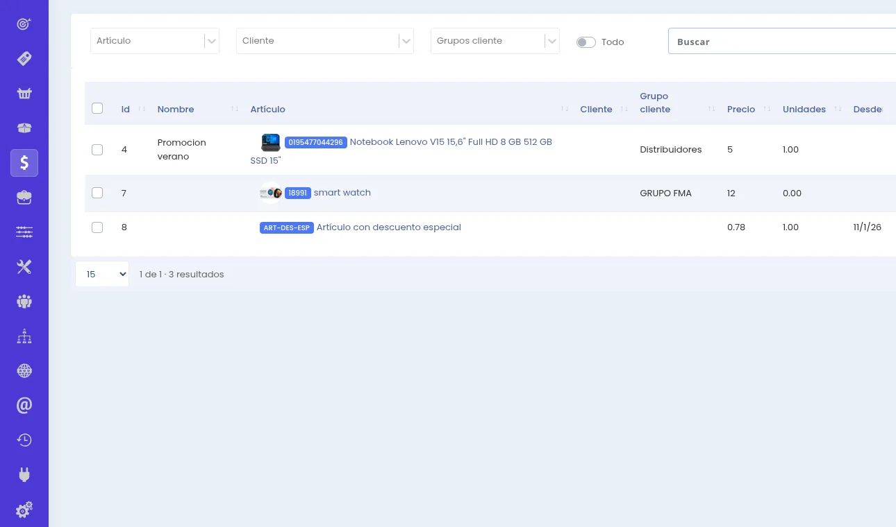 Precios especiales y reglas comerciales en O2W Pricing